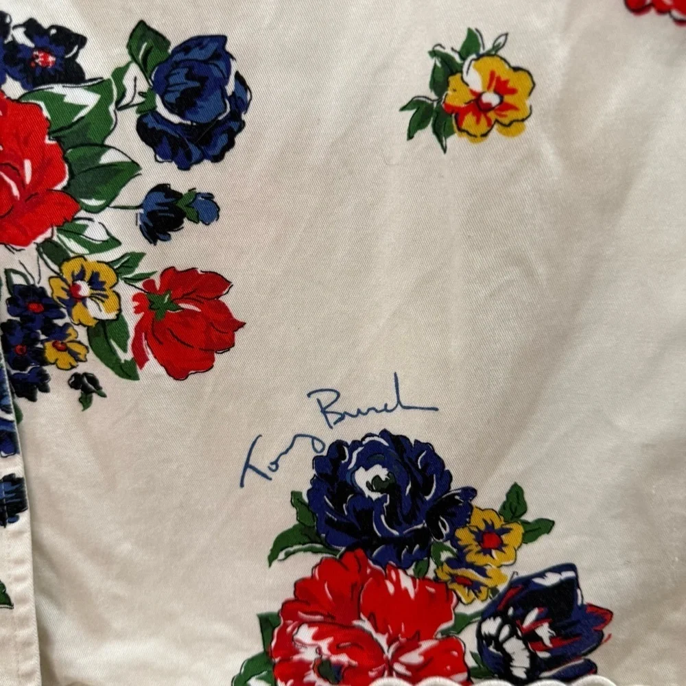 Tory Burch Blouse Twill Safari Top Button Down in Ivory Tea Rose